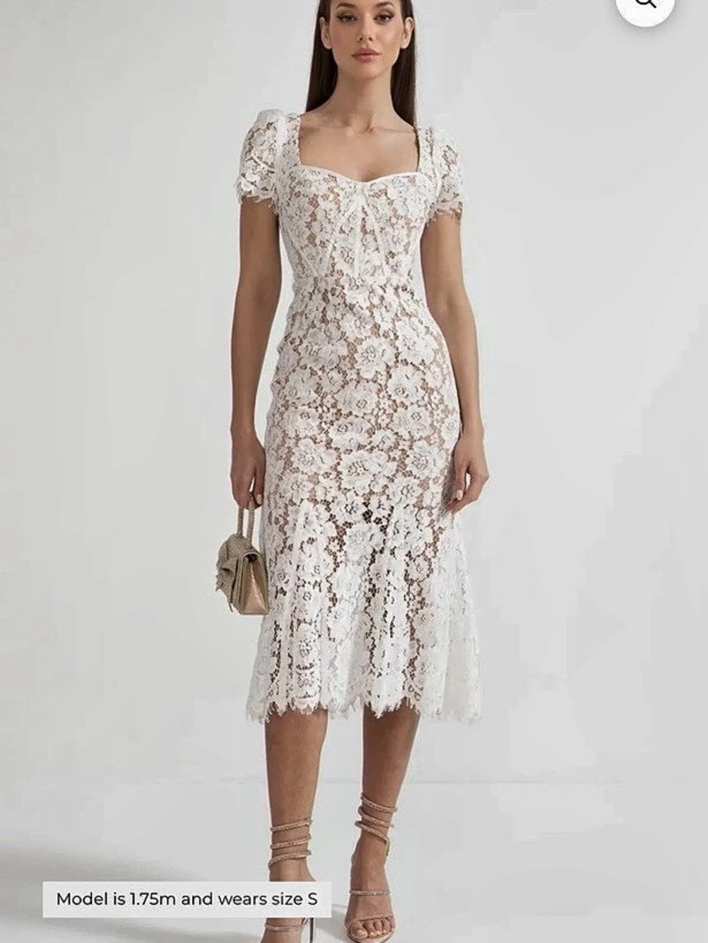 Sierra Darien Lace Midi Dress With Sheer Corset Bodice White